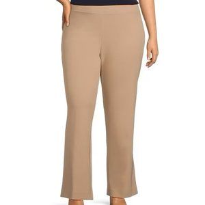 Ming Wang Deco Woven Stretch Crepe Back Slit Hem Pull-On Pants